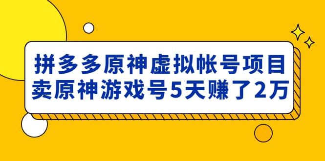 外面卖2980的拼多多原神虚拟帐号项目网赚项目-副业赚钱-互联网创业-资源整合众享汇研习社