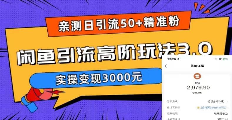 实测日引50+精准粉，闲鱼引流高阶玩法3.0，实操变现3000元网赚项目-副业赚钱-互联网创业-资源整合众享汇研习社