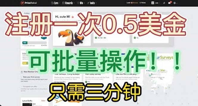 国外项目注册一次0.5美金 只需三分钟无脑操作 可批量放大 小白工作室福利网赚项目-副业赚钱-互联网创业-资源整合众享汇研习社