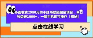外面收费2980元的小红书壁纸掘金项目，单日收益破1000+，一部手机即可操作【揭秘】网赚项目-副业赚钱-互联网创业-资源整合众享汇研习社