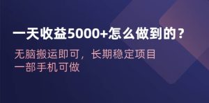 一天收益5000+怎么做到的？无脑搬运即可，长期稳定项目，一部手机可做网赚项目-副业赚钱-互联网创业-资源整合众享汇研习社