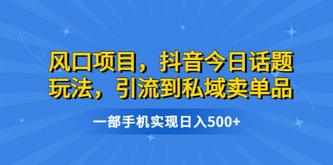风口项目,抖音今日话题玩法,引流到私域卖单品,一部手机实现日入500+网赚项目-副业赚钱-互联网创业-资源整合众享汇研习社