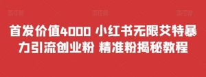 首发价值4000 小红书无限艾特暴力引流创业粉 精准粉揭秘教程网赚项目-副业赚钱-互联网创业-资源整合众享汇研习社