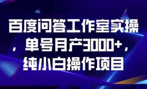 百度问答工作室实操，单号月产3000+，纯小白操作项目【揭秘】网赚项目-副业赚钱-互联网创业-资源整合众享汇研习社
