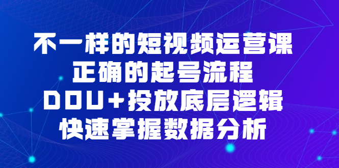 不一样的短视频运营课，正确的起号流程，DOU+投放底层逻辑，快速掌握数据分析网赚项目-副业赚钱-互联网创业-资源整合众享汇研习社