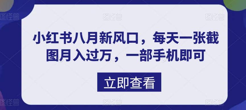 八月新风口，小红书虚拟项目一天收入1000+，实战揭秘网赚项目-副业赚钱-互联网创业-资源整合众享汇研习社