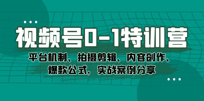 视频号0-1特训营:平台机制、拍摄剪辑、内容创作、爆款公式,实战案例分享网赚项目-副业赚钱-互联网创业-资源整合众享汇研习社