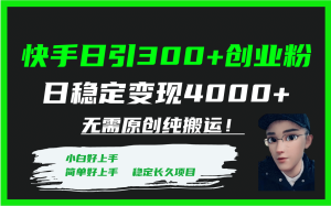 快手日引300+创业粉日稳定变现4000+无需原创纯搬运!网赚项目-副业赚钱-互联网创业-资源整合众享汇研习社