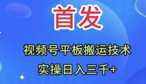 全网首发：视频号平板搬运技术，实操日入三千＋网赚项目-副业赚钱-互联网创业-资源整合众享汇研习社