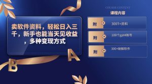 卖软件资料,轻松日入三千,新手也能当天见收益,多种变现方式,(附300T+资料,100个gpt4账号,300+破解软件)网赚项目-副业赚钱-互联网创业-资源整合众享汇研习社