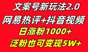 文案号新玩法 网易热评+抖音文案 一天涨粉1000+ 多种变现模式 泛粉也可变现网赚项目-副业赚钱-互联网创业-资源整合众享汇研习社