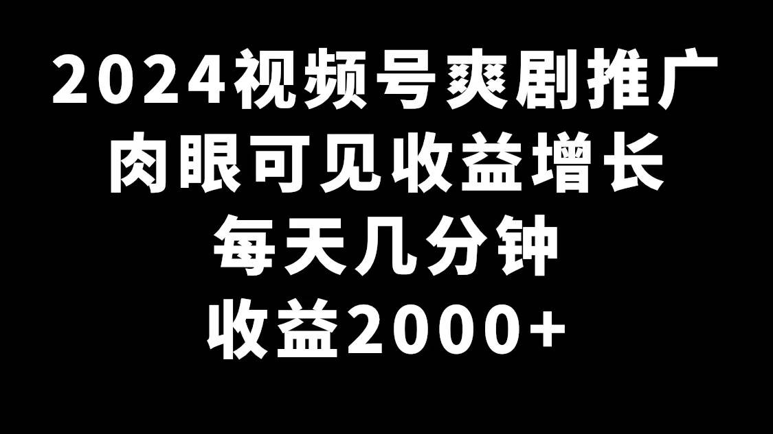2024视频号爽剧推广,肉眼可见的收益增长,每天几分钟收益2000+网赚项目-副业赚钱-互联网创业-资源整合众享汇研习社