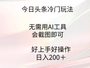 今日头条冷门玩法，无需用AI工具，会截图即可。门槛低好操作好上手，日…网赚项目-副业赚钱-互联网创业-资源整合众享汇研习社