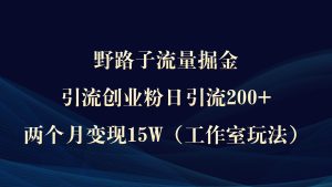 野路子流量掘金,引流创业粉日引流200+,两个月变现15W(工作室玩法))网赚项目-副业赚钱-互联网创业-资源整合众享汇研习社