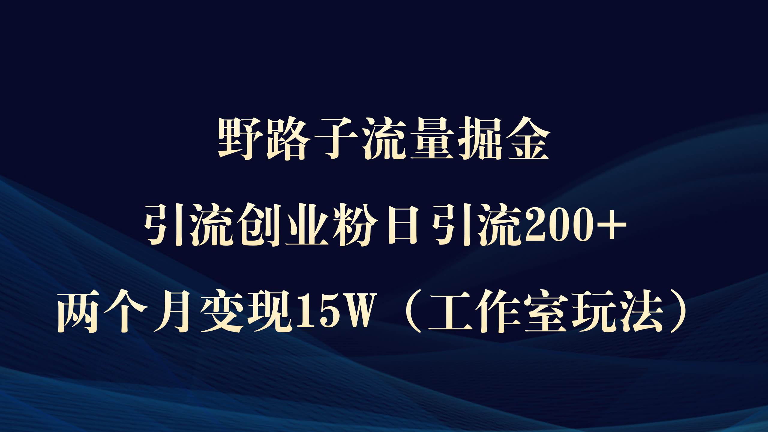 野路子流量掘金,引流创业粉日引流200+,两个月变现15W(工作室玩法))网赚项目-副业赚钱-互联网创业-资源整合众享汇研习社