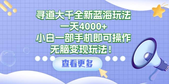 寻道大千全新蓝海玩法，一天4000+，小白一部手机即可操作，无脑变现玩法！网赚项目-副业赚钱-互联网创业-资源整合众享汇研习社
