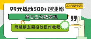 99元撬动500+创业粉，单日五位数变现，网赚朋友圈投放操作教程价值5980！网赚项目-副业赚钱-互联网创业-资源整合众享汇研习社