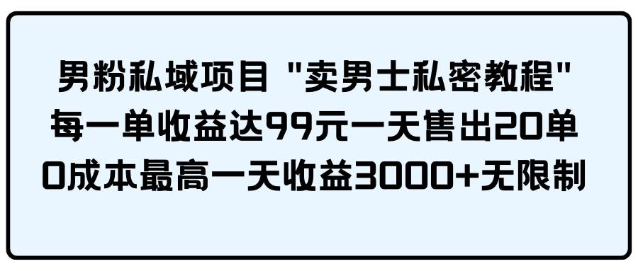 男粉私域项目 卖男士私密教程 每一单收益达99元一天售出20单网赚项目-副业赚钱-互联网创业-资源整合众享汇研习社