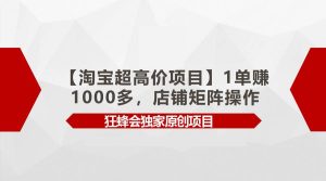 【淘宝超高价项目】1单赚1000多，店铺矩阵操作网赚项目-副业赚钱-互联网创业-资源整合众享汇研习社