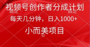 视频号创作者分成计划，每天几分钟，收入1000+，小而美项目网赚项目-副业赚钱-互联网创业-资源整合众享汇研习社