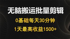每天30分钟,0基础无脑搬运批量剪辑,1天最高收益1500+网赚项目-副业赚钱-互联网创业-资源整合众享汇研习社