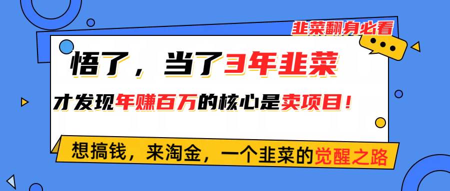 悟了,当了3年韭菜,才发现网赚圈年赚100万的核心是卖项目,含泪分享!网赚项目-副业赚钱-互联网创业-资源整合众享汇研习社