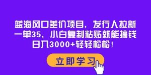 蓝海风口差价项目，发行人拉新，一单35，小白复制粘贴就能搞钱！日入3000+轻轻松松网赚项目-副业赚钱-互联网创业-资源整合众享汇研习社