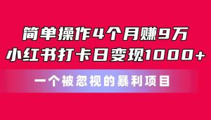 简单操作4个月赚9万！小红书打卡日变现1000+！一个被忽视的暴力项目网赚项目-副业赚钱-互联网创业-资源整合众享汇研习社