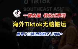 海外Tiktok短视频无脑搬运,一键去重轻松过原创,新手小白听话照做日入…网赚项目-副业赚钱-互联网创业-资源整合众享汇研习社