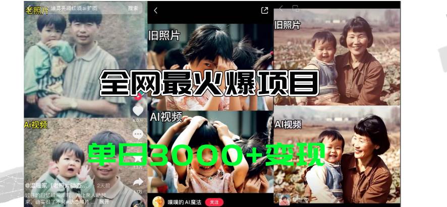 全网爆火的AI让老照片动起来教程,蹭热点日赚3000+,内含免费工具一键…网赚项目-副业赚钱-互联网创业-资源整合众享汇研习社
