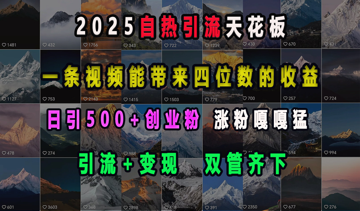 2025自热引流天花板，一条视频能带来四位数的收益，引流+变现双管齐下，日引500+创业粉，涨粉嘎嘎猛网赚项目-副业赚钱-互联网创业-资源整合众享汇研习社