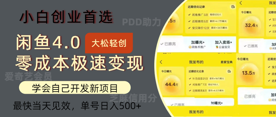 闲鱼0成本极速变现项目，多种变现方式，单号日入500+最新玩法网赚项目-副业赚钱-互联网创业-资源整合众享汇研习社