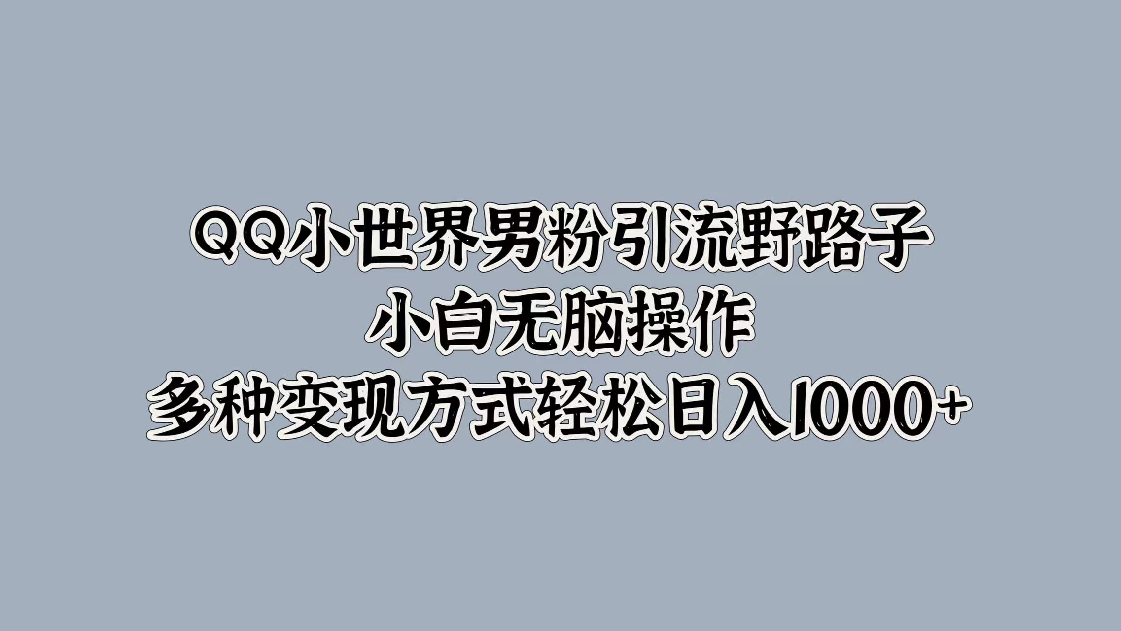QQ小世界男粉引流野路子，小白无脑操作，多种变现方式轻松日入1000+网赚项目-副业赚钱-互联网创业-资源整合众享汇研习社