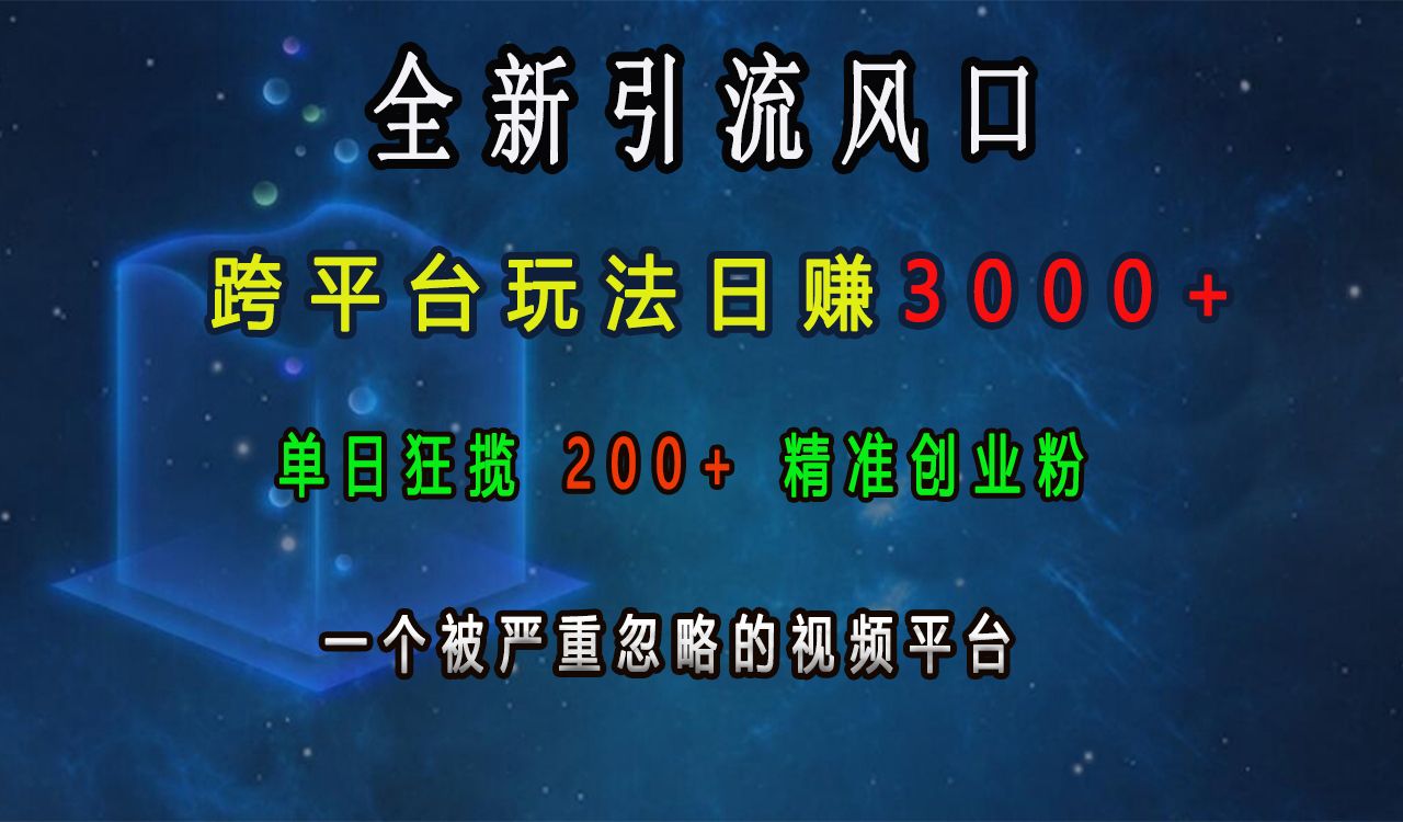 全新引流风口,跨平台玩法日赚3000+,单日狂揽200+精准创业粉,一个被严重忽略的视频平台网赚项目-副业赚钱-互联网创业-资源整合众享汇研习社