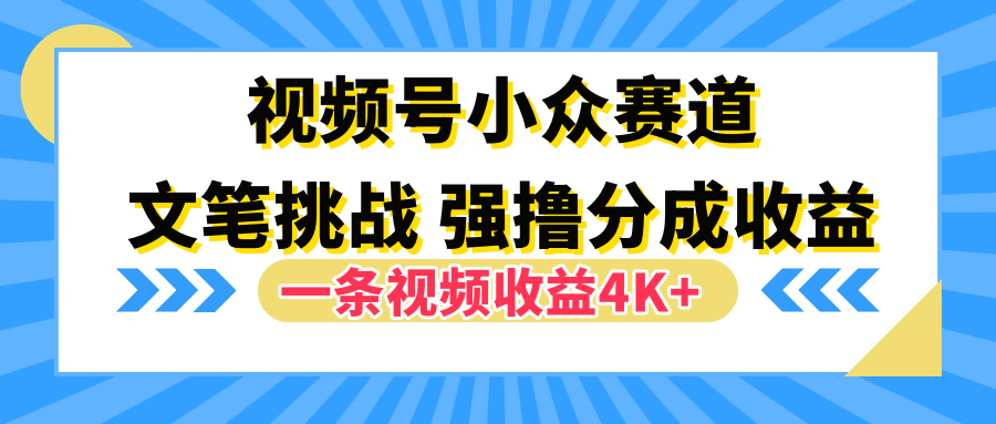 视频号小众赛道，文笔挑战，一条视频收益4K+网赚项目-副业赚钱-互联网创业-资源整合众享汇研习社