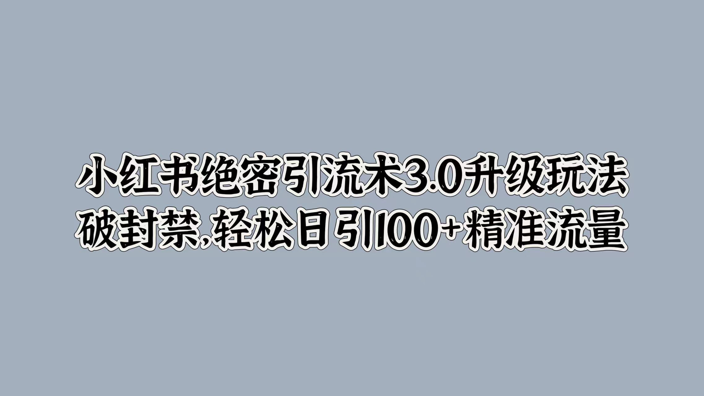 小红书绝密引流术3.0升级玩法，破封禁，轻松日引100+精准流量网赚项目-副业赚钱-互联网创业-资源整合众享汇研习社
