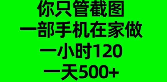 你只管截图,一部手机在家做,一小时120,一天500+网赚项目-副业赚钱-互联网创业-资源整合众享汇研习社