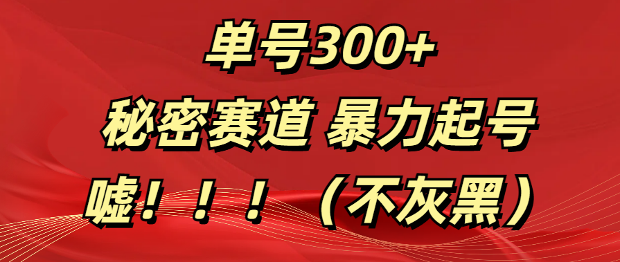 单号300+  秘密赛道 暴力起号  （不灰黑）网赚项目-副业赚钱-互联网创业-资源整合众享汇研习社