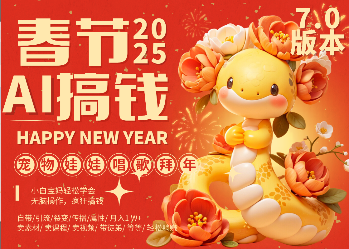 AI春节搞钱7.0升级版 蝴蝶号超火爆萌宠唱歌拜年 AI一键制作 批量出内容 春节做轻松躺赚 每日轻松十分钟 月赚米1W+ 抓紧冲!可做视频 可卖素材只带小白和宝妈!网赚项目-副业赚钱-互联网创业-资源整合众享汇研习社