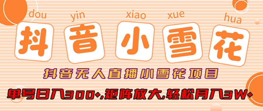 小雪花项目,抖音无人直播,单号日入300+,矩阵放大,轻松月入3W+网赚项目-副业赚钱-互联网创业-资源整合众享汇研习社