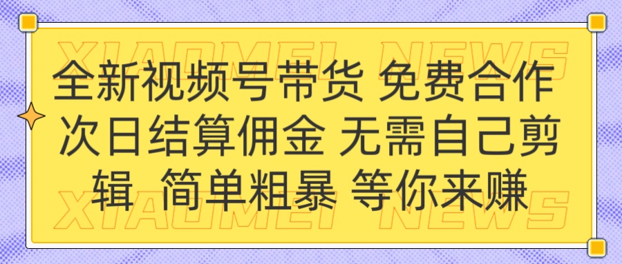 全新视频号 免费合作 佣金次日结算 无需自己剪辑网赚项目-副业赚钱-互联网创业-资源整合众享汇研习社