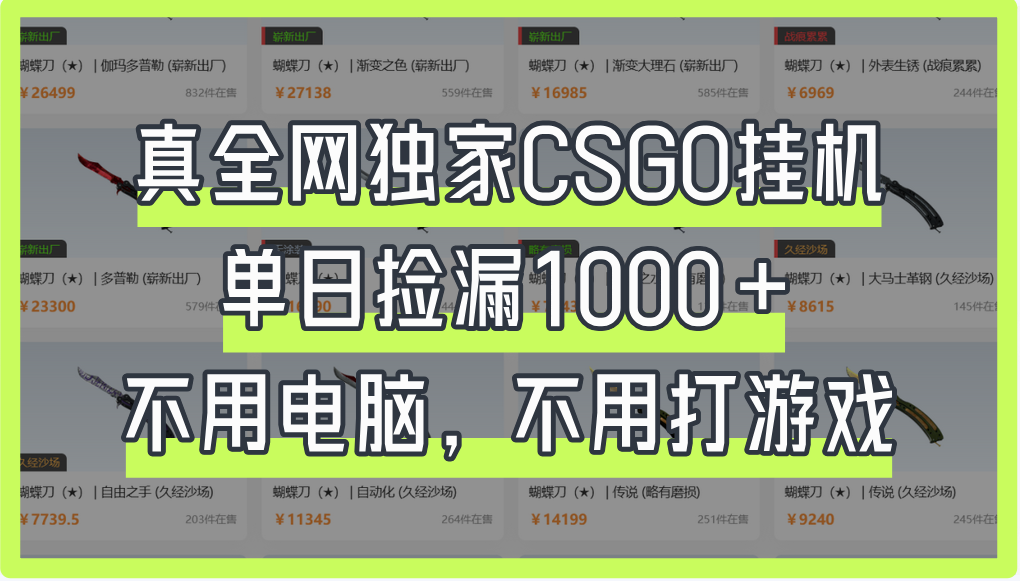 真全网独家CSGO挂机,单日捡漏1000+网赚项目-副业赚钱-互联网创业-资源整合众享汇研习社