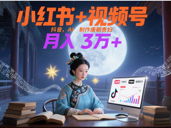 小红书+视频号+抖音，AI轻松制作唐朝贵妇IP，毒鸡汤、励志、减肥瘦身、养生赛道轻松切入，每天30分钟，轻松产出N条，月入3万+ 网赚项目-副业赚钱-互联网创业-资源整合众享汇研习社
