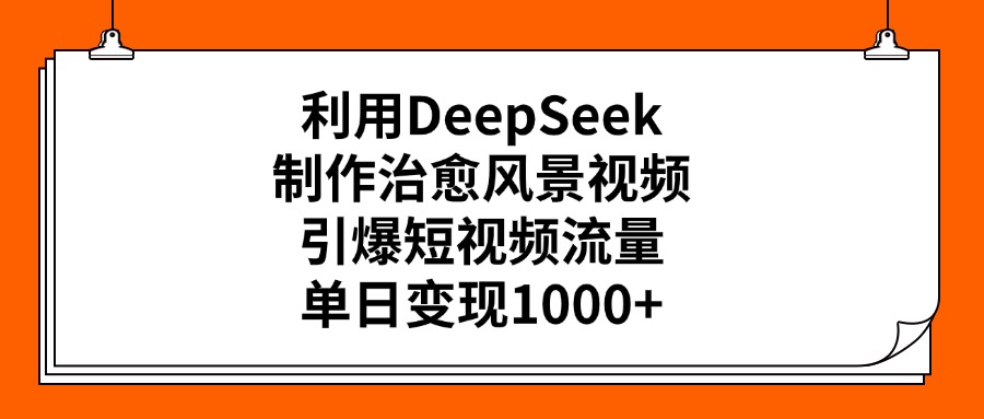利用DeepSeek,制作治愈风景视频,引爆短视频流量,单日变现1000+网赚项目-副业赚钱-互联网创业-资源整合众享汇研习社