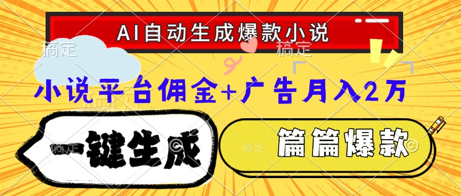 Ai自动生成网文爆款小说，一件生成小说大纲、故事情节，每篇都是爆款，小说平台佣金加广告月入2万网赚项目-副业赚钱-互联网创业-资源整合众享汇研习社