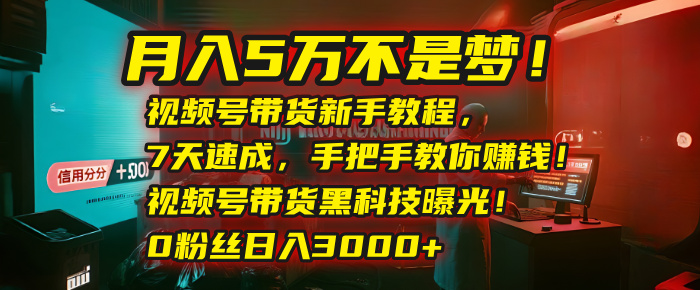 月入5万不是梦！视频号带货新手教程，7天速成，手把手教你赚钱！视频号带货黑科技曝光！0粉丝日入3000+网赚项目-副业赚钱-互联网创业-资源整合众享汇研习社