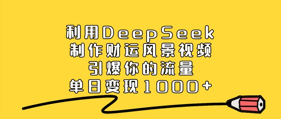 利用DeepSeek制作财运风景视频，直接引爆你的流量，单日变现1000+网赚项目-副业赚钱-互联网创业-资源整合众享汇研习社