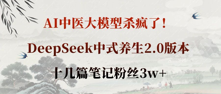 AI中医大模型杀疯了！DeepSeek中式养生2.0版本，十几篇笔记粉丝3w+网赚项目-副业赚钱-互联网创业-资源整合众享汇研习社