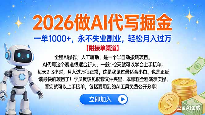 2026做AI代写掘金，一单1000+，永不失业副业，轻松月入过万网赚项目-副业赚钱-互联网创业-资源整合众享汇研习社