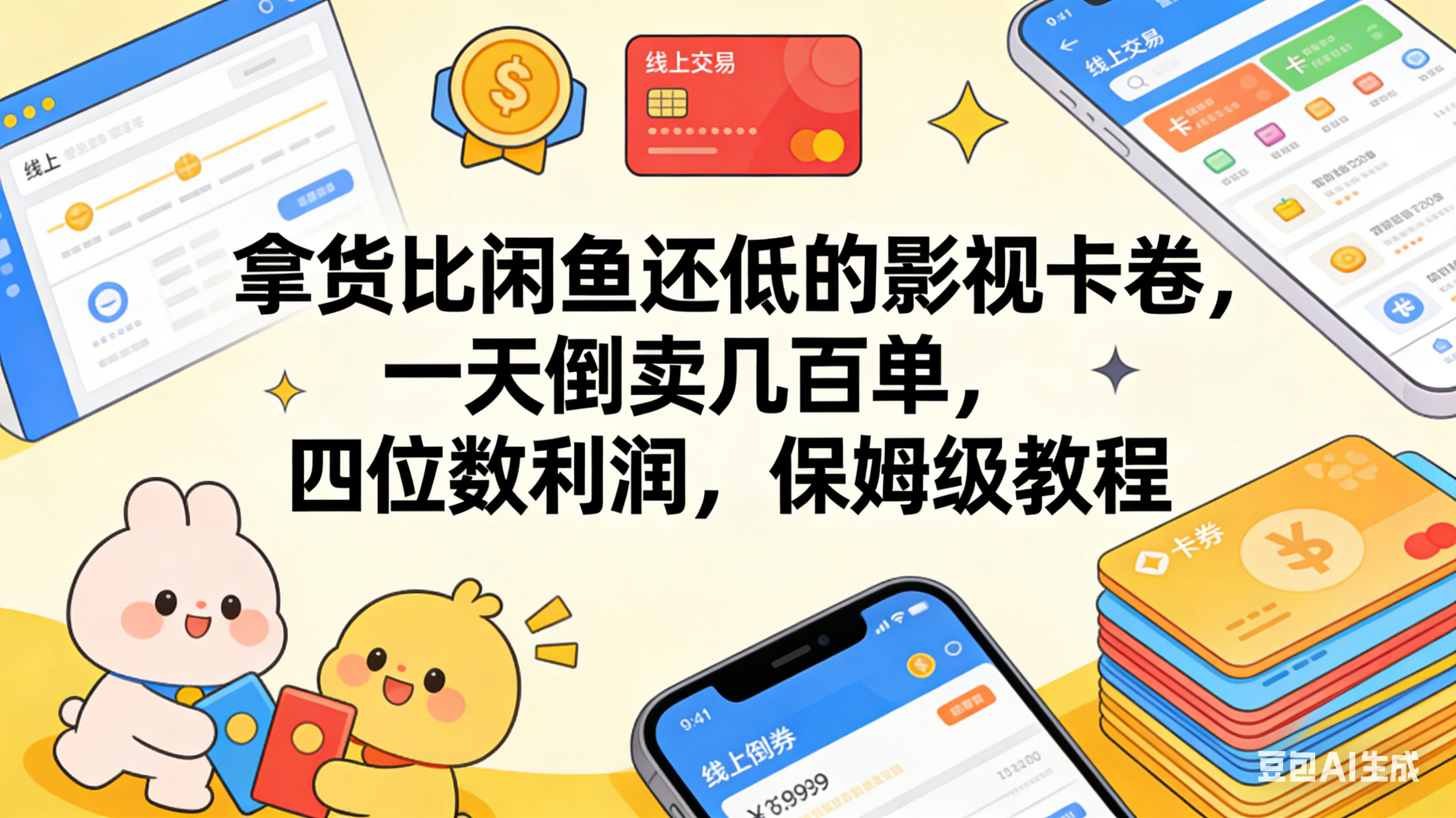 拿货比闲鱼还低的影视卡卷，一天倒卖几百单，四位数利润，保姆级教程网赚项目-副业赚钱-互联网创业-资源整合众享汇研习社